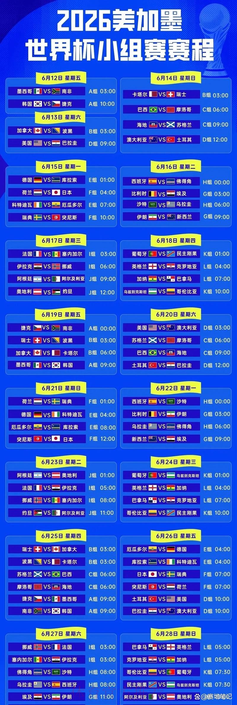 2026世界杯赛程公布具体时间揭晓 2026世界杯赛程公布具体时间揭晓